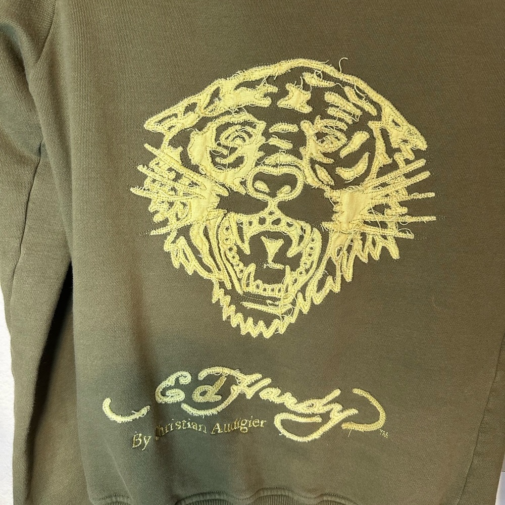 Vintage Ed Hardy Olive Green Hoodie with Black Accents - Picture 9 of 14